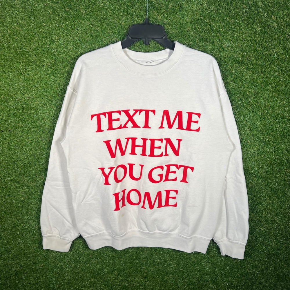Lonely Ghost Text Me When You‎ Get Home Crewneck Sweatshirt Medium Cream Red